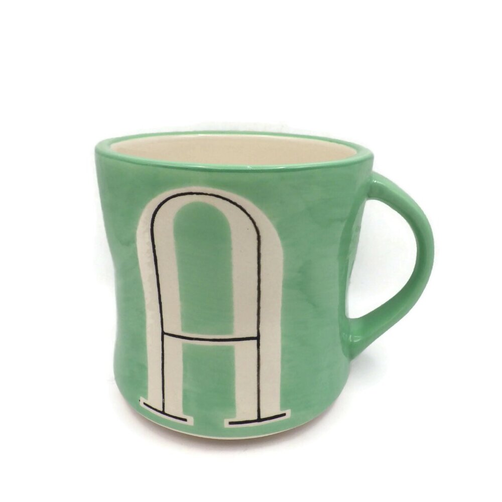Anthropologie Hand Painted "A" Mug/ Mint Green
